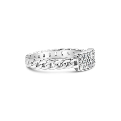 Anillo de plata de ley 925 con 1/5 Cttw de diamante, de identificación y banda de eslabones cubanos (color I-J, claridad I2-I3) - Talla de anillo 6