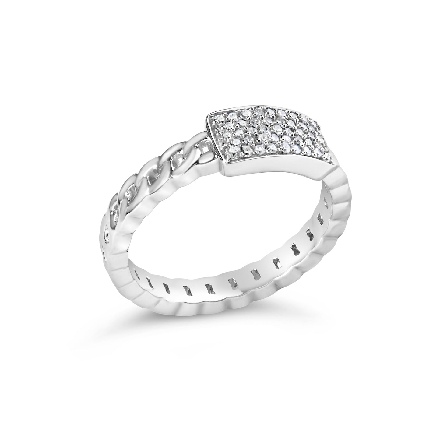 Anillo de plata de ley 925 con 1/5 Cttw de diamante, de identificación y banda de eslabones cubanos (color I-J, claridad I2-I3) - Talla de anillo 6