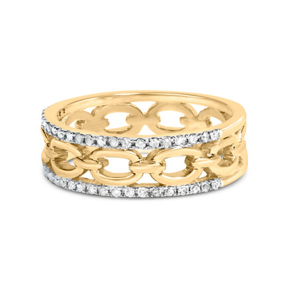 Anillo de oro amarillo de 10K con diamante de 1/5 Cttw, dos hileras y eslabón cubano (color I-J, claridad I2-I3) - Talla 7