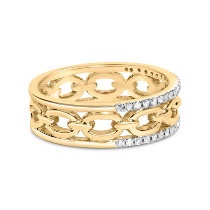Anillo de oro amarillo de 10K con diamante de 1/5 Cttw, dos hileras y eslabón cubano (color I-J, claridad I2-I3) - Talla 7