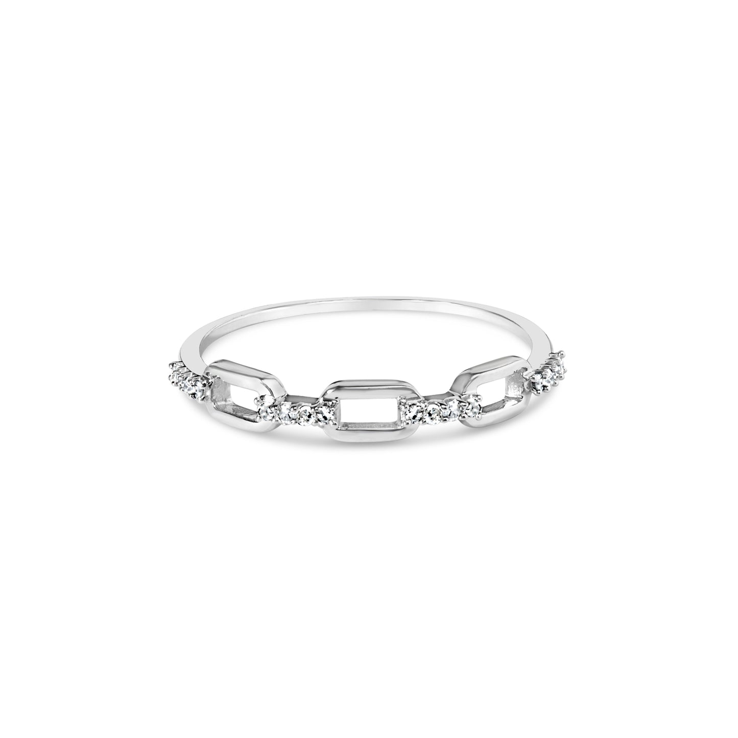 Anillo de banda con diseño de clip de plata de ley .925 con detalles de diamantes (color I-J, claridad I2-I3) - Talla de anillo 6