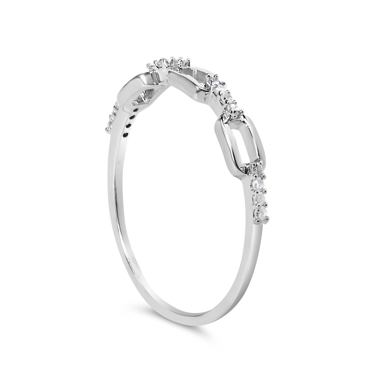 Anillo de banda con diseño de clip de plata de ley .925 con detalles de diamantes (color I-J, claridad I2-I3) - Talla de anillo 6