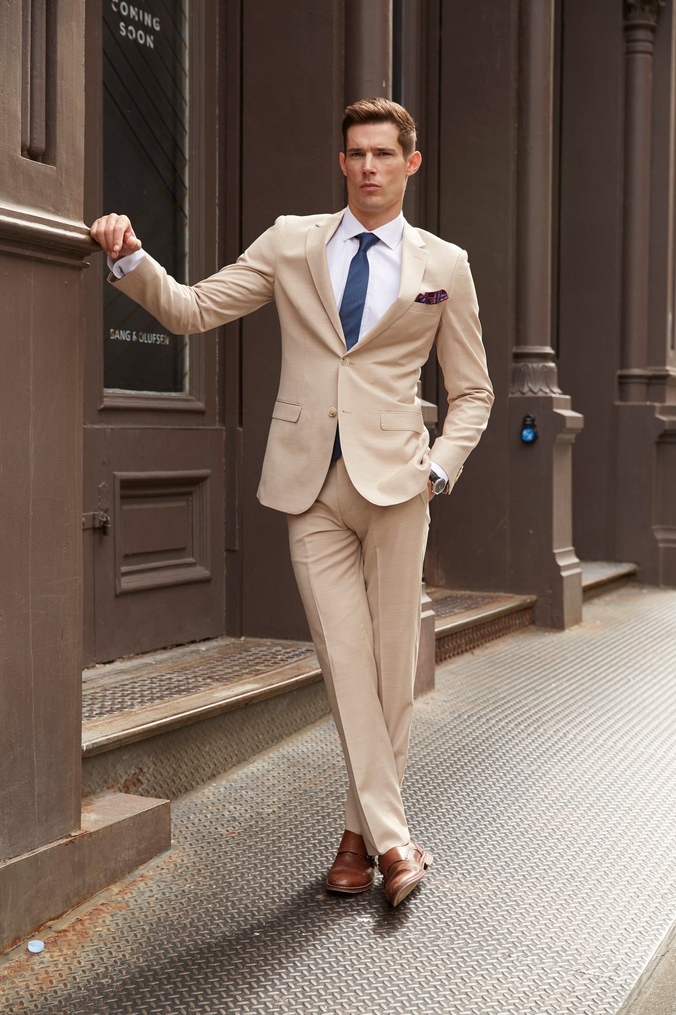 100% Merino Wool Beige Suit - My Men's Shop