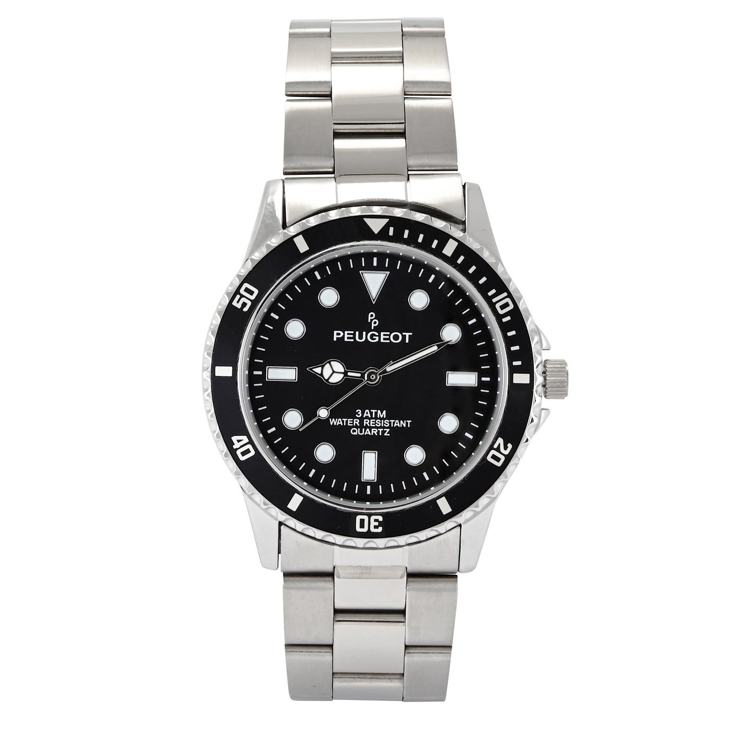 Men's 40mm Black Dial Sport Bezel Stainless Steel Bracelet Watch