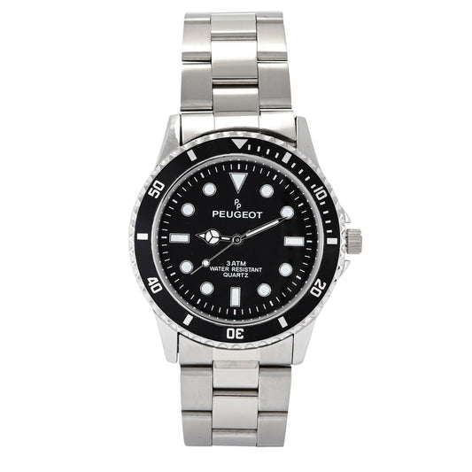 Men's 40mm Black Dial Sport Bezel Stainless Steel Bracelet Watch