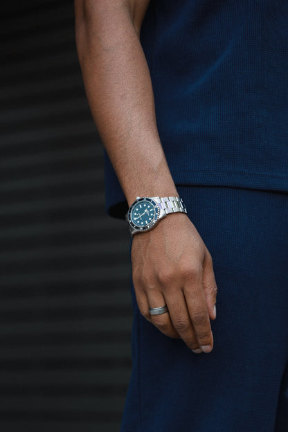 Men's 40mm Black Dial Sport Bezel Stainless Steel Bracelet Watch