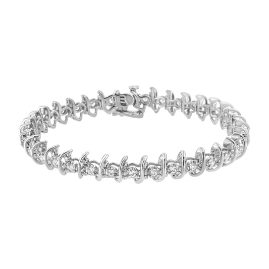 Pulsera de eslabones de plata de ley .925 con diamantes engarzados de 1 quilate (I-J, I1-I2) - 7.25"