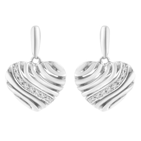Pendientes de Plata de Ley con Corazón Acentuado con Diamantes (I-J, I1-I2)