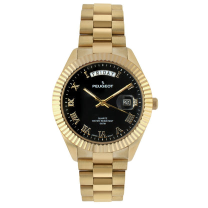 Men's 40mm Black Face Fluted Bezel Gold Bracelet Watch