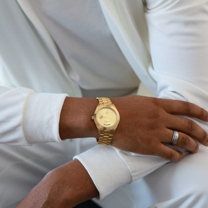 Men's 40mm Gold Face Fluted Bezel Gold Bracelet Watch