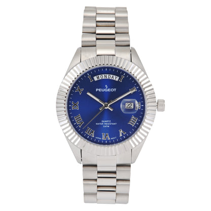Men's 40mm Blue Face Fluted Bezel Steel Bracelet Watch