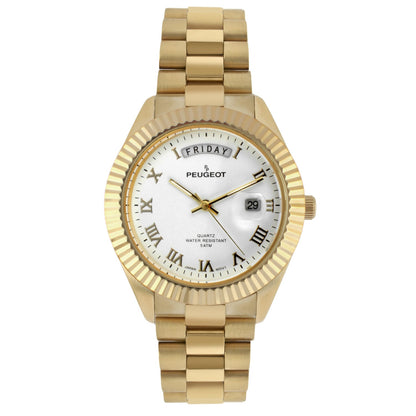 Men's 40mm White Face Fluted Bezel Gold Bracelet Watch