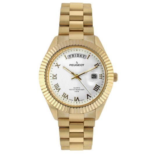 Men's 40mm White Face Fluted Bezel Gold Bracelet Watch