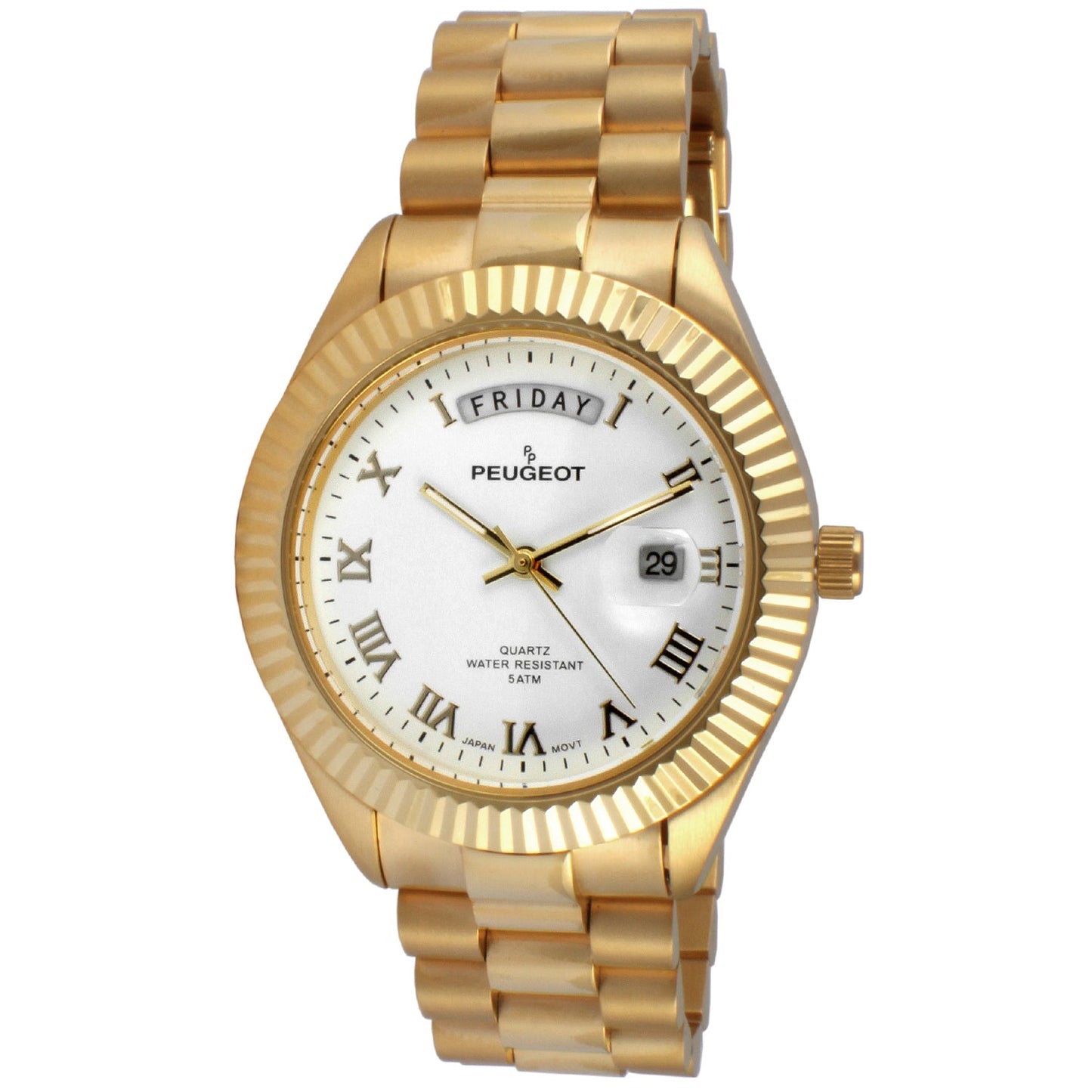 Men's 40mm White Face Fluted Bezel Gold Bracelet Watch