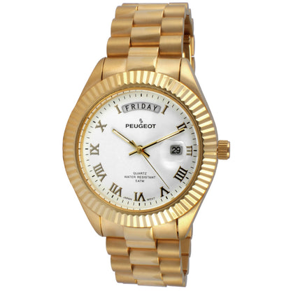 Men's 40mm White Face Fluted Bezel Gold Bracelet Watch