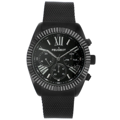 Men's 42mm Black Multi-Function Steel Mesh Watch