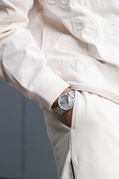 Men's 40mm Grey Dial Slim Case Stainless Steel Mesh Watch