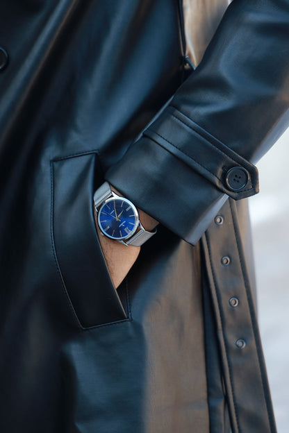 Men's 40mm Blue Dial Slim Case Stainless Steel Mesh Watch