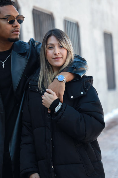 Men's 40mm Blue Dial Slim Case Stainless Steel Mesh Watch