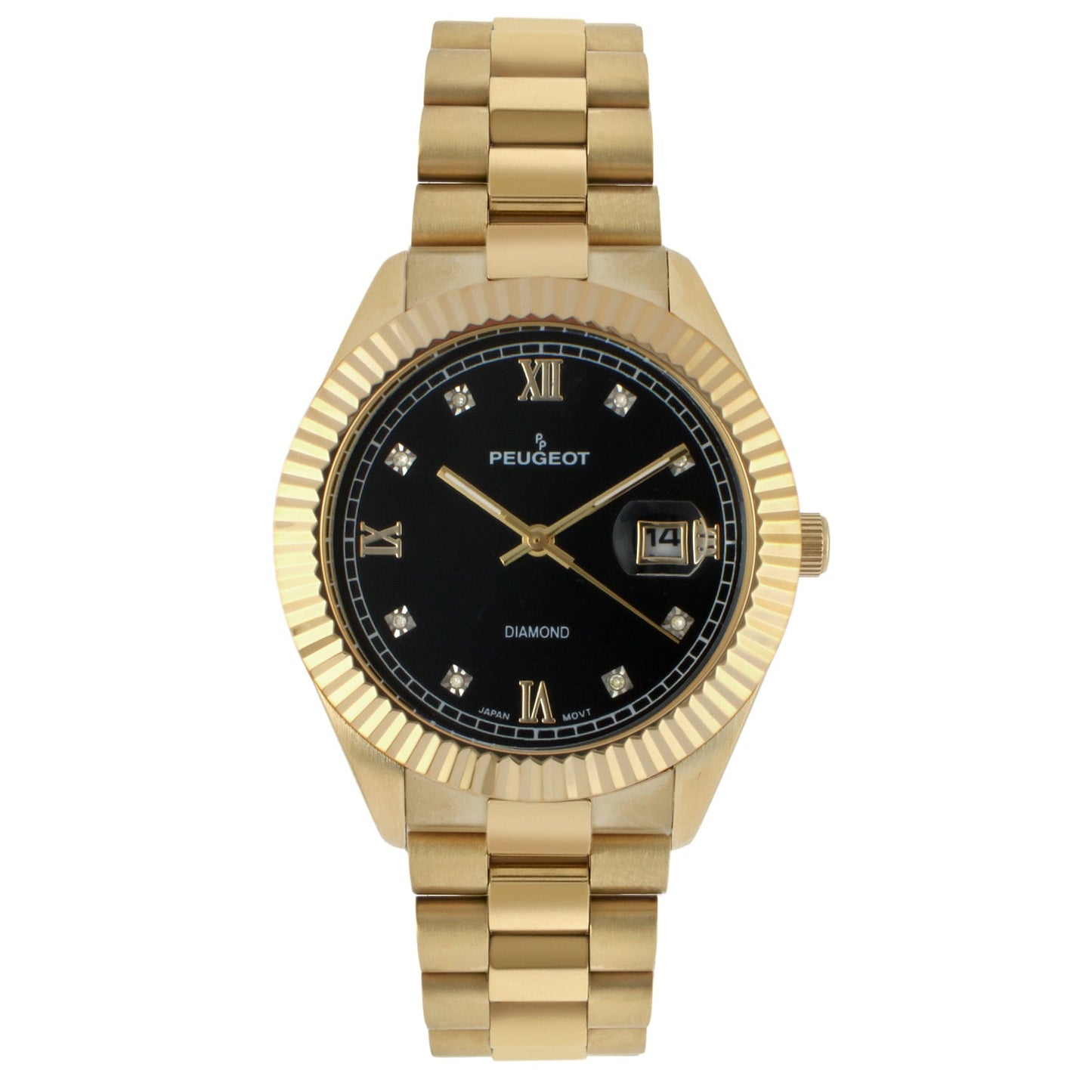 Men's 40mm Black Dial 14K Gold Plated Genuine Diamond Dial Watch
