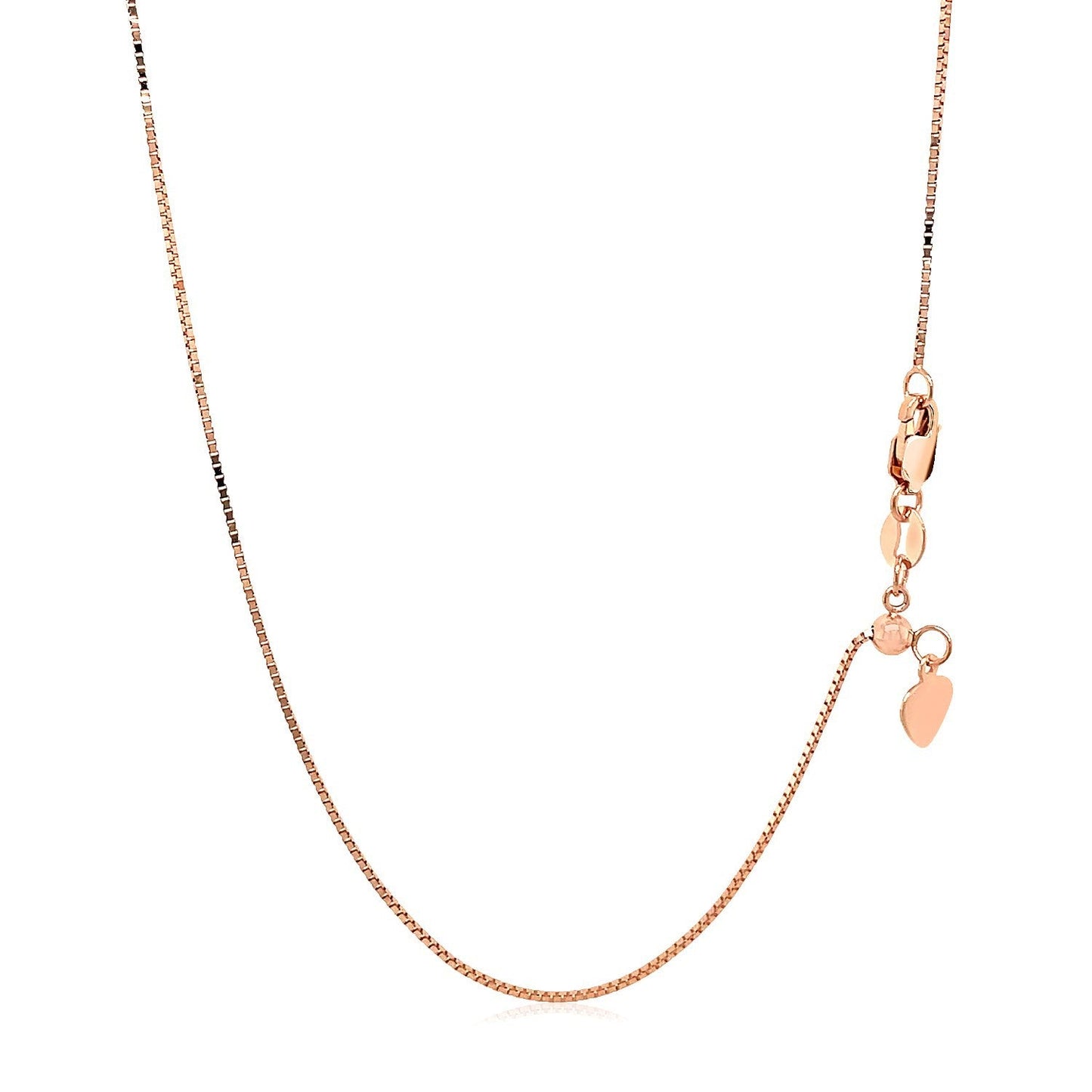 Cadena ajustable de oro rosa de 14k, 0,7 mm