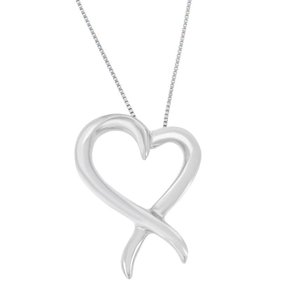Collar con colgante de lazo de concientización con corazón calado en plata de ley .925