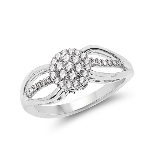 Anillo de oro blanco de 14 quilates con diamante blanco auténtico de 0,25 quilates (color E-F, claridad SI)