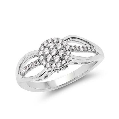 Anillo de oro blanco de 14 quilates con diamante blanco auténtico de 0,25 quilates (color E-F, claridad SI)