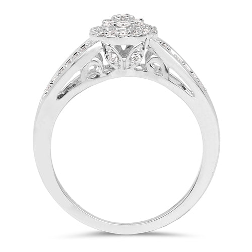 Anillo de oro blanco de 14 quilates con diamante blanco auténtico de 0,25 quilates (color E-F, claridad SI)