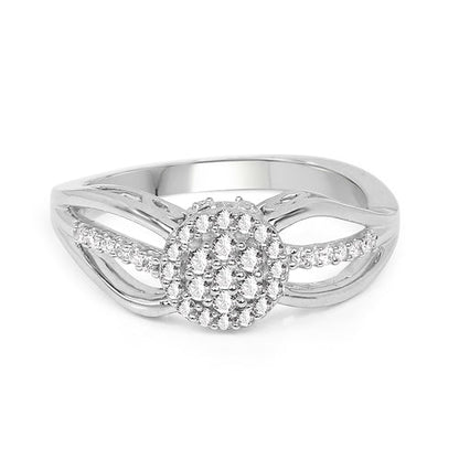 Anillo de oro blanco de 14 quilates con diamante blanco auténtico de 0,25 quilates (color E-F, claridad SI)