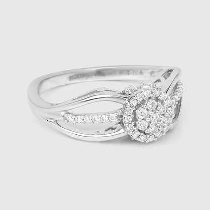 Anillo de oro blanco de 14 quilates con diamante blanco auténtico de 0,25 quilates (color E-F, claridad SI)