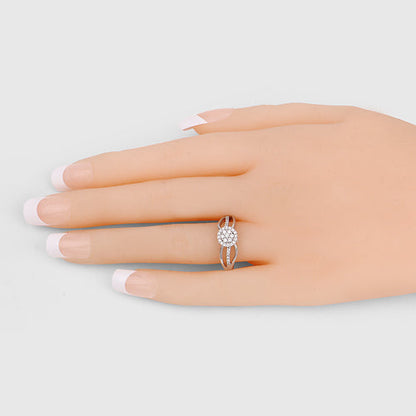 Anillo de oro blanco de 14 quilates con diamante blanco auténtico de 0,25 quilates (color E-F, claridad SI)