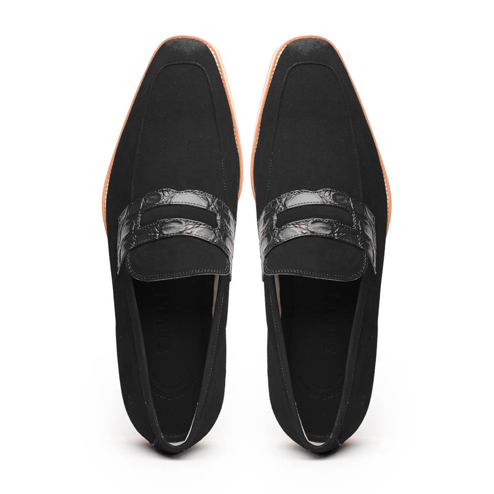 11-020-BLK MEO 3 Sueded Goatskin Penny Loafer, Black