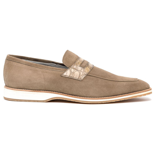 11-020-TPE MEO 3 Mocasín Penny de cabra gamuzada, Gris topo