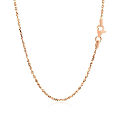 Cadena de cuerda sólida de oro rosa de 14k con corte de diamante de 1.5mm