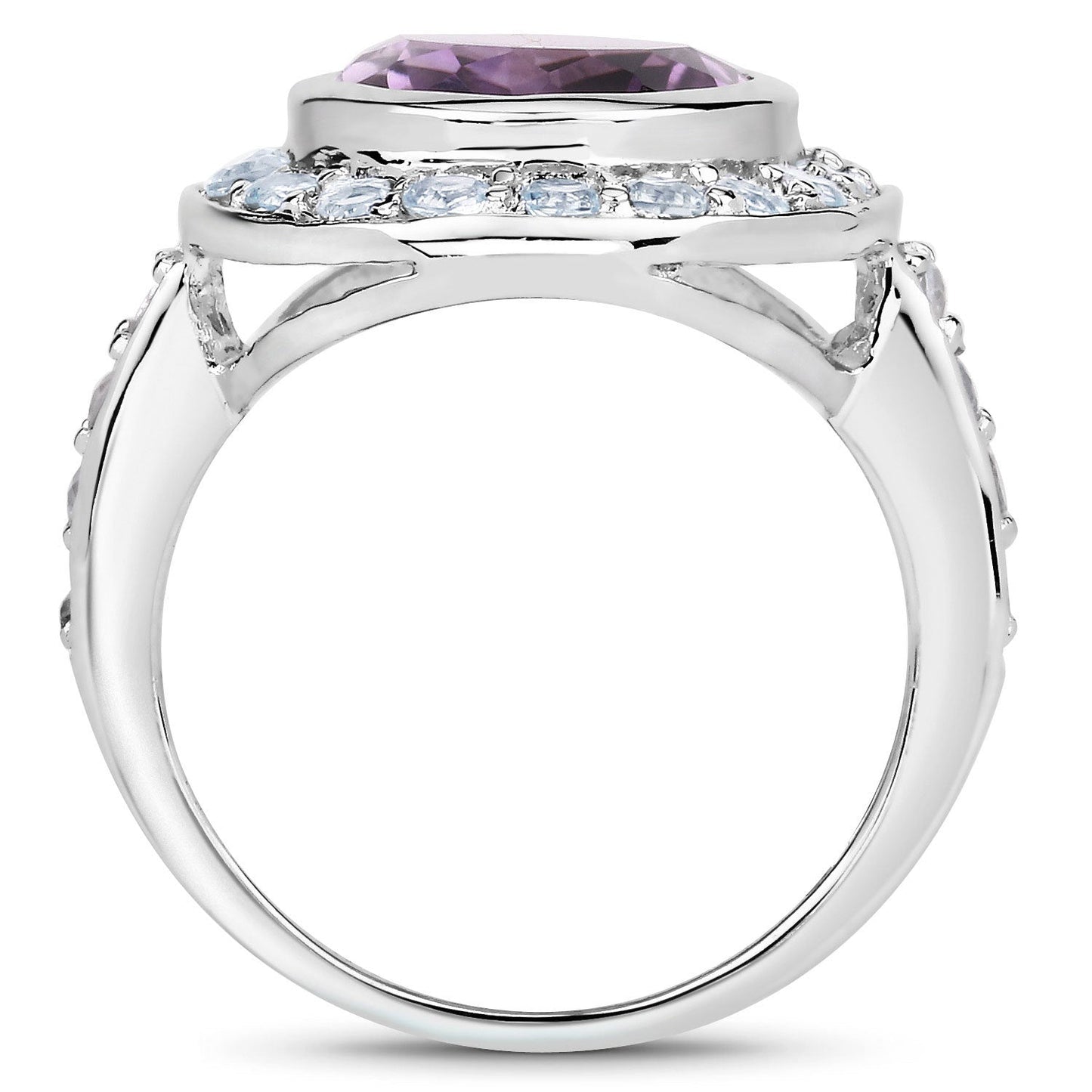 Anillo de Plata de Ley .925 con Amatista Genuina y Topacio Azul de 4.77 Quilates