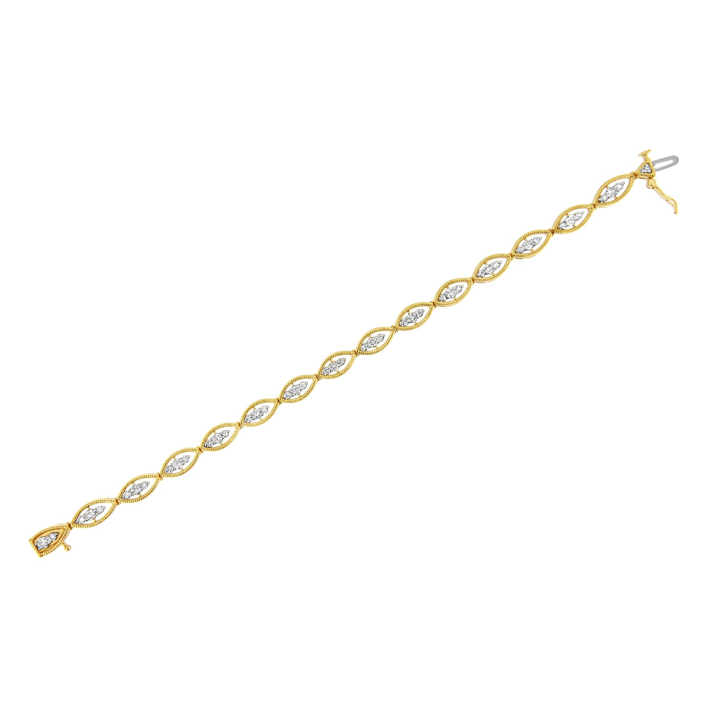 Pulsera de eslabones de oro amarillo de 10 quilates bañada en plata de ley 925 con diamantes redondos engastados en garras de 1 quilate (color J-K, claridad I1-I2) - 7.25"