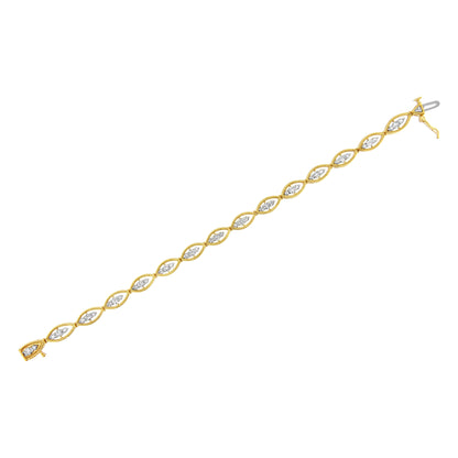 Pulsera de eslabones de oro amarillo de 10 quilates bañada en plata de ley 925 con diamantes redondos engastados en garras de 1 quilate (color J-K, claridad I1-I2) - 7.25"