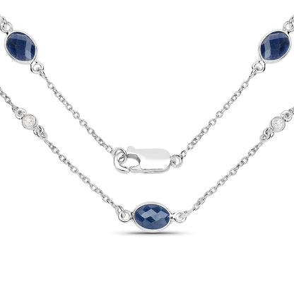 Collar de plata esterlina .925 con zafiro azul genuino de 6.43 quilates y diamantes blancos