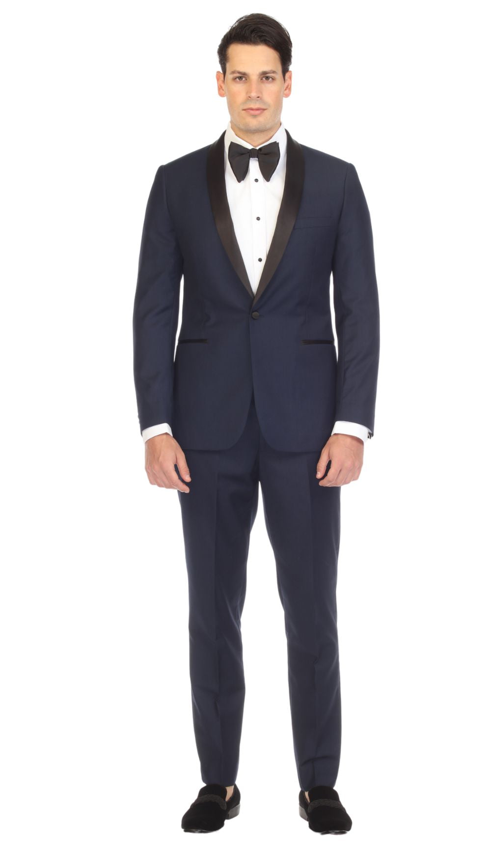 Men's Navy & Black Shawl Lapel Tuxedo – Slim Fit 2 Piece Suit | Ferrecci Reno