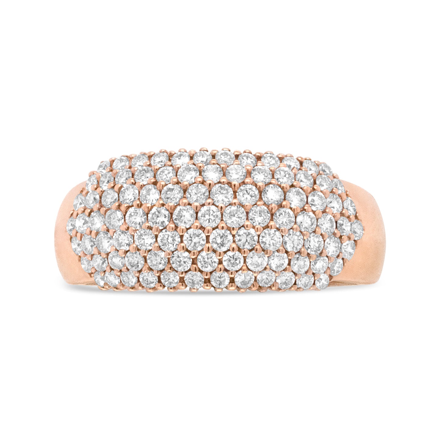 Anillo de banda con cúpula de varias filas de diamantes de 1,00 Cttw en oro rosa de 18K (Color F-G, Claridad VS1-VS2) - Talla de anillo 7