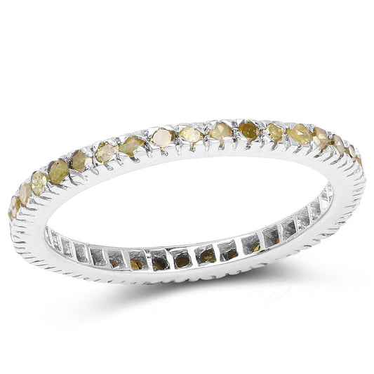 Anillo de Plata Fina de .925 con Diamante Amarillo Genuino de 0.57 Quilates