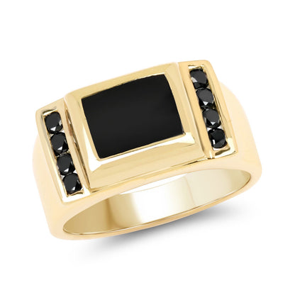 Anillo de plata de ley .925 con ónix negro auténtico de 2,14 quilates y diamantes negros