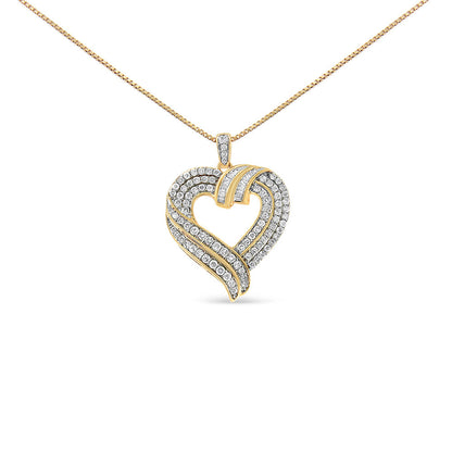 Collar con colgante de corazón abierto con diseño de diamante baguette de 1,00 Cttw en plata de ley .925 chapada en oro amarillo de 14K, 45,72 cm (color I-J, claridad I1-I2)