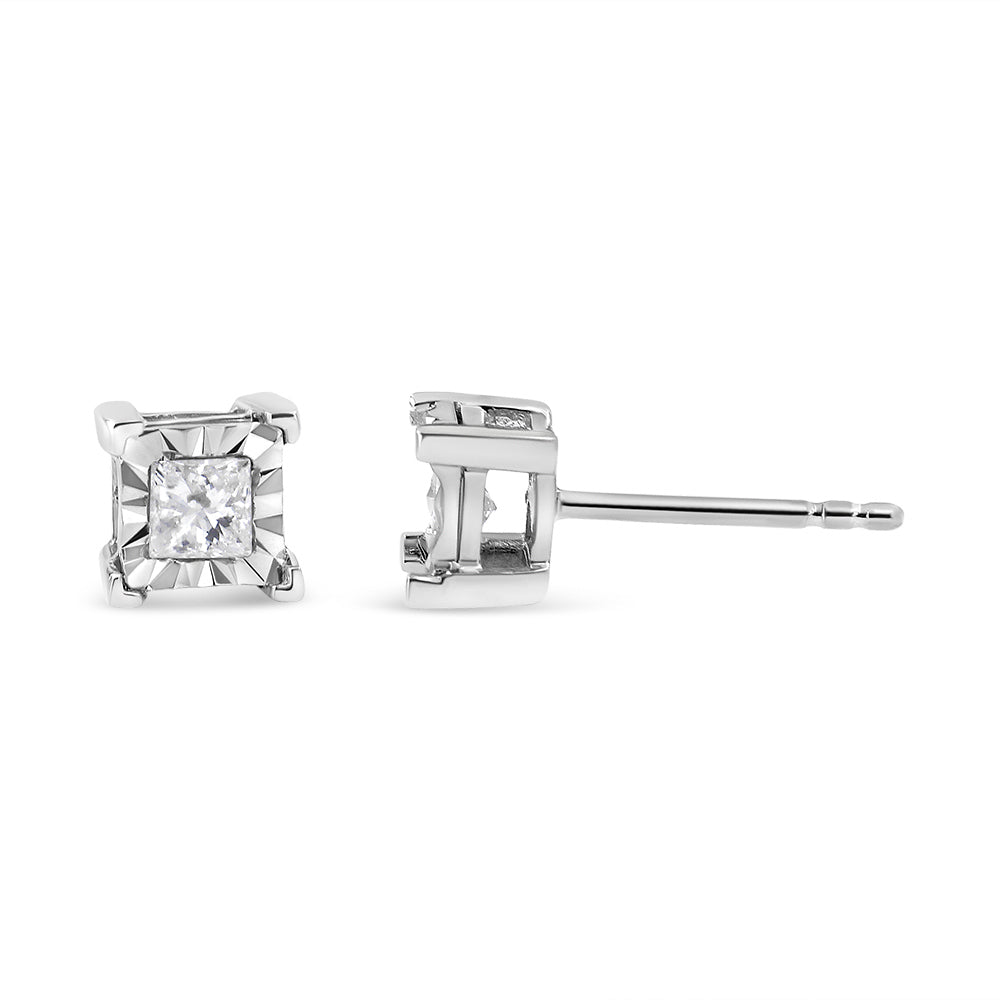 Aretes de oro blanco de 18 quilates, engaste de diamantes solitarios de corte princesa de 0,50 quilates (color H-I, claridad SI2-I1)