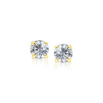 Pendientes de oro amarillo de 14k con circonita cúbica facetada de tonalidad blanca