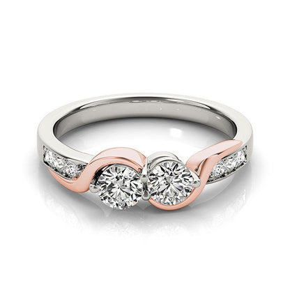 Anillo de banda curvada de dos diamantes redondos de oro blanco y rosa de 14k (5/8 ct. p.t.)