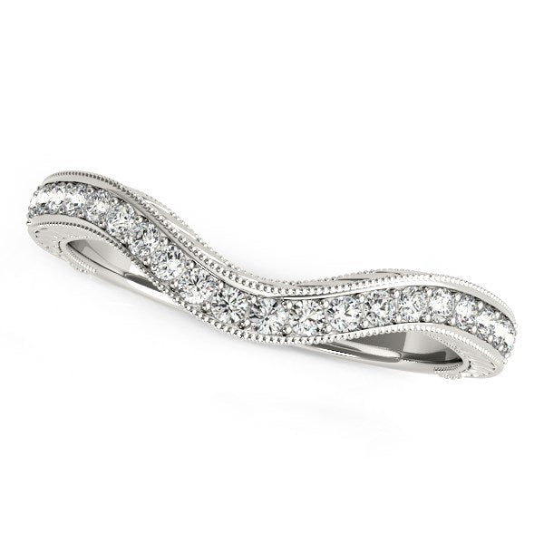 Anillo de boda con diamantes barrocos curvos milgrain de oro blanco de 14 quilates (1/6 quilates en total)