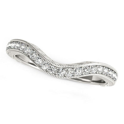 Anillo de boda con diamantes barrocos curvos milgrain de oro blanco de 14 quilates (1/6 quilates en total)