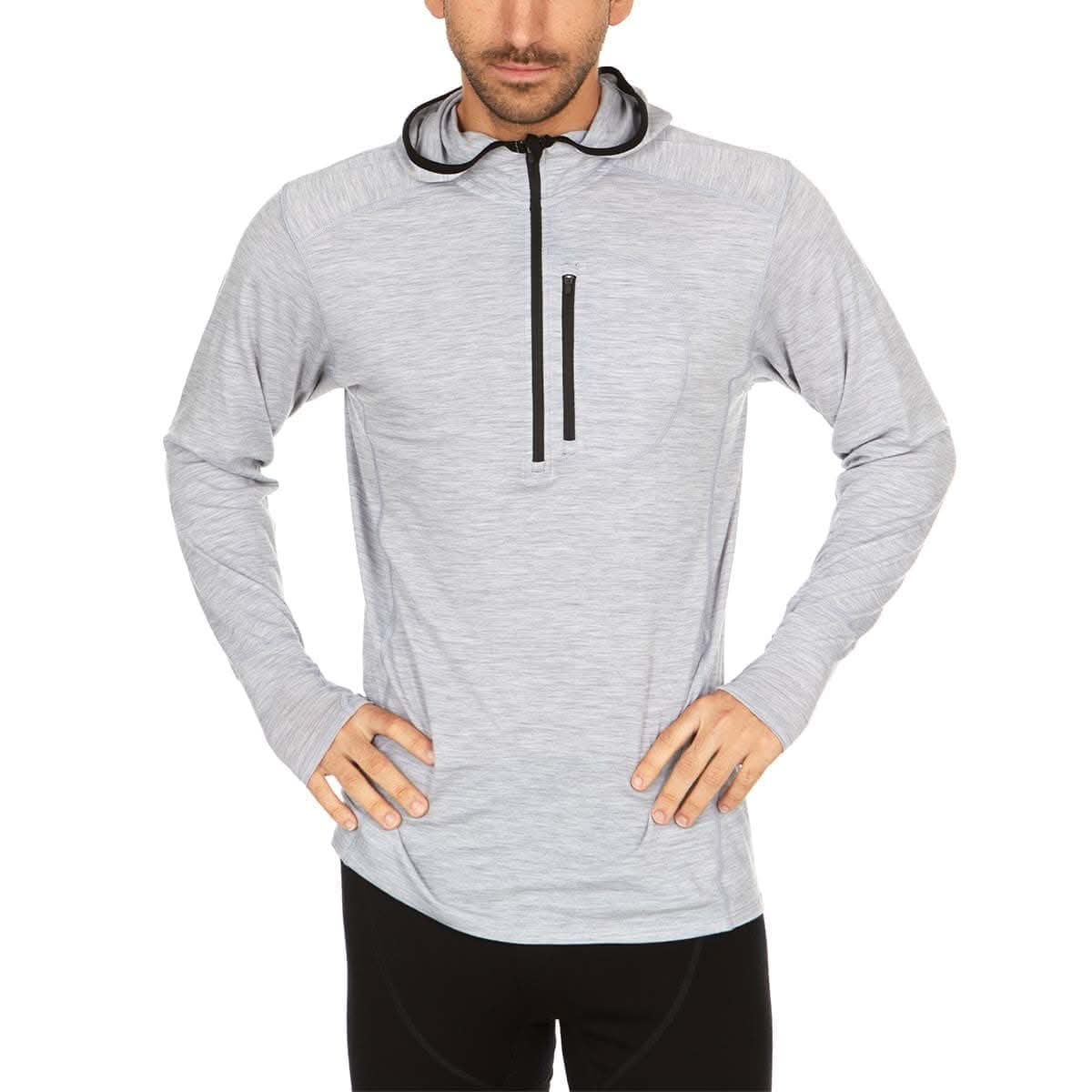 Sudadera de lana de merino con cremallera 1/4 y capucha para hombre - Micropeso
